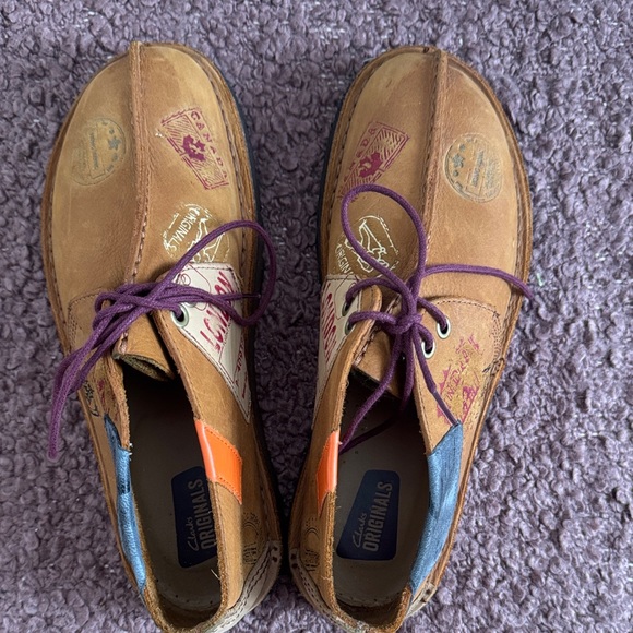 Clarks Other - Clarks Tan Chukka Boots with Purple Laces
